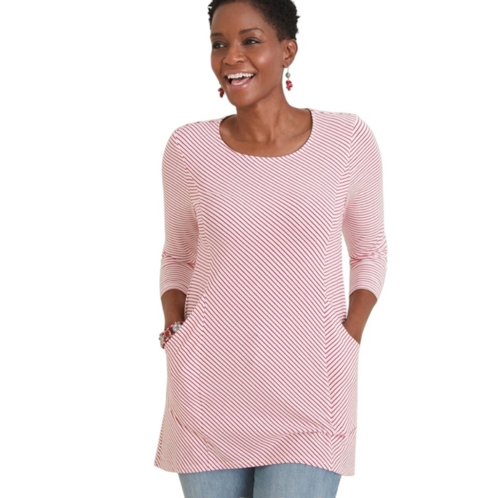 Chico's Striped Pocket Tunic Pink & White Size M